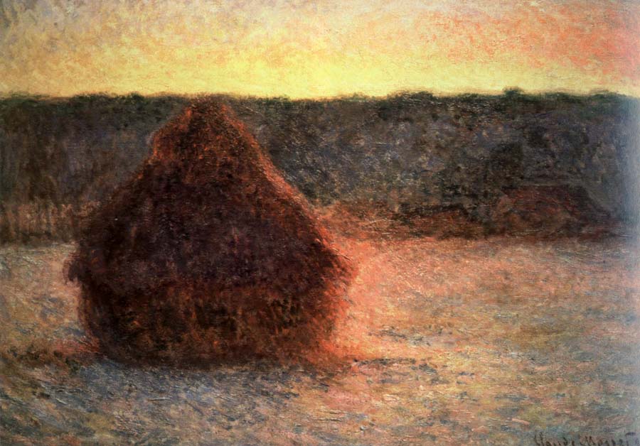 hay stack at sunset,frosty weather